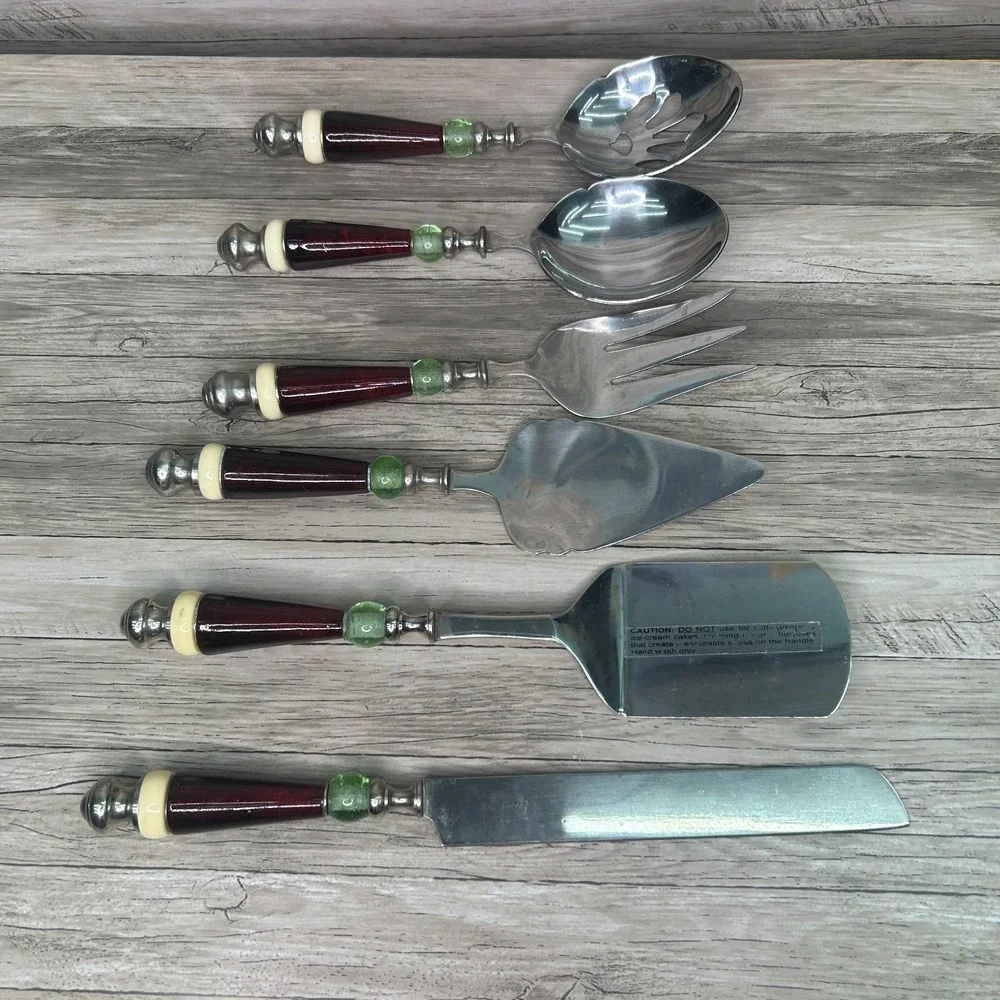 Lenox Holiday Gatherings Serving Utensils Set Beaded‎ Handle Spoon Pie
